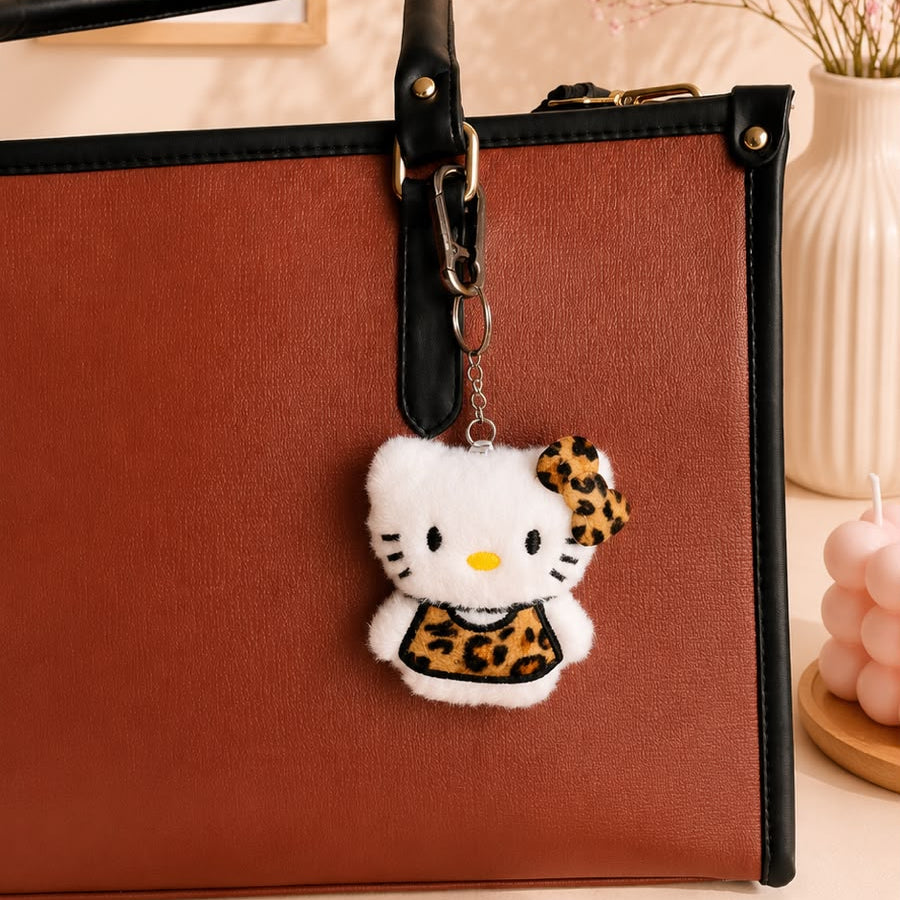 Leopard Print Kitty Plushie Keychain – Kawaii Cat Bag Charm