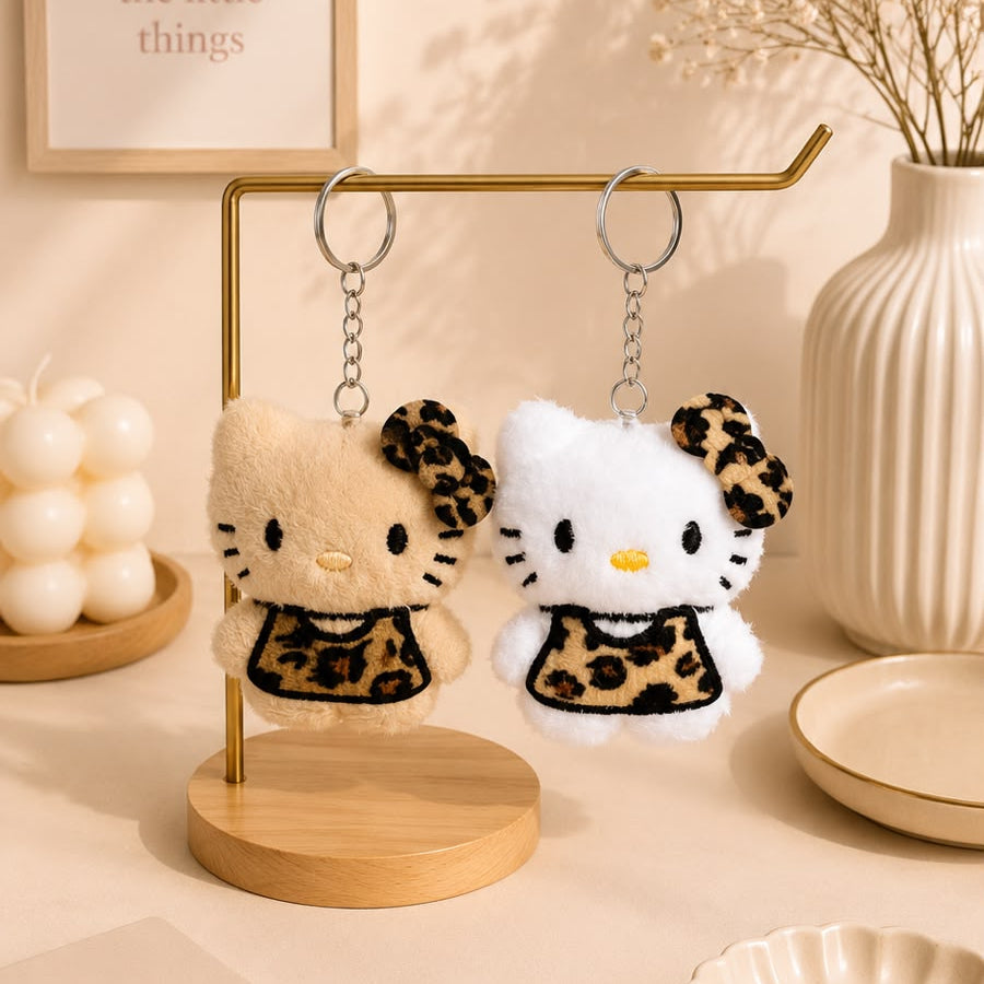 Leopard Print Kitty Plushie Keychain – Kawaii Cat Bag Charm