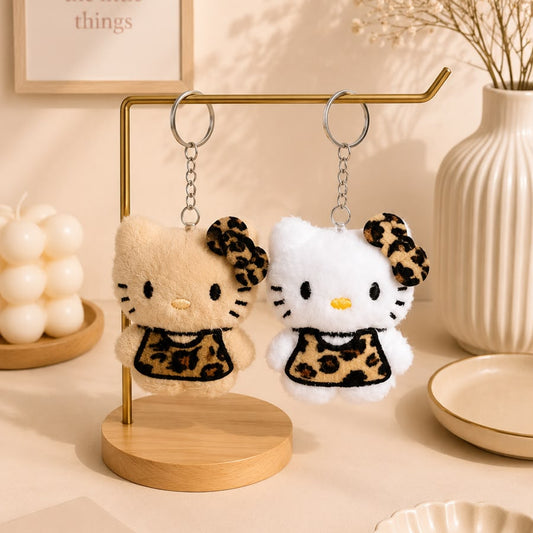 Leopard Print Kitty Plushie Keychain – Kawaii Cat Bag Charm