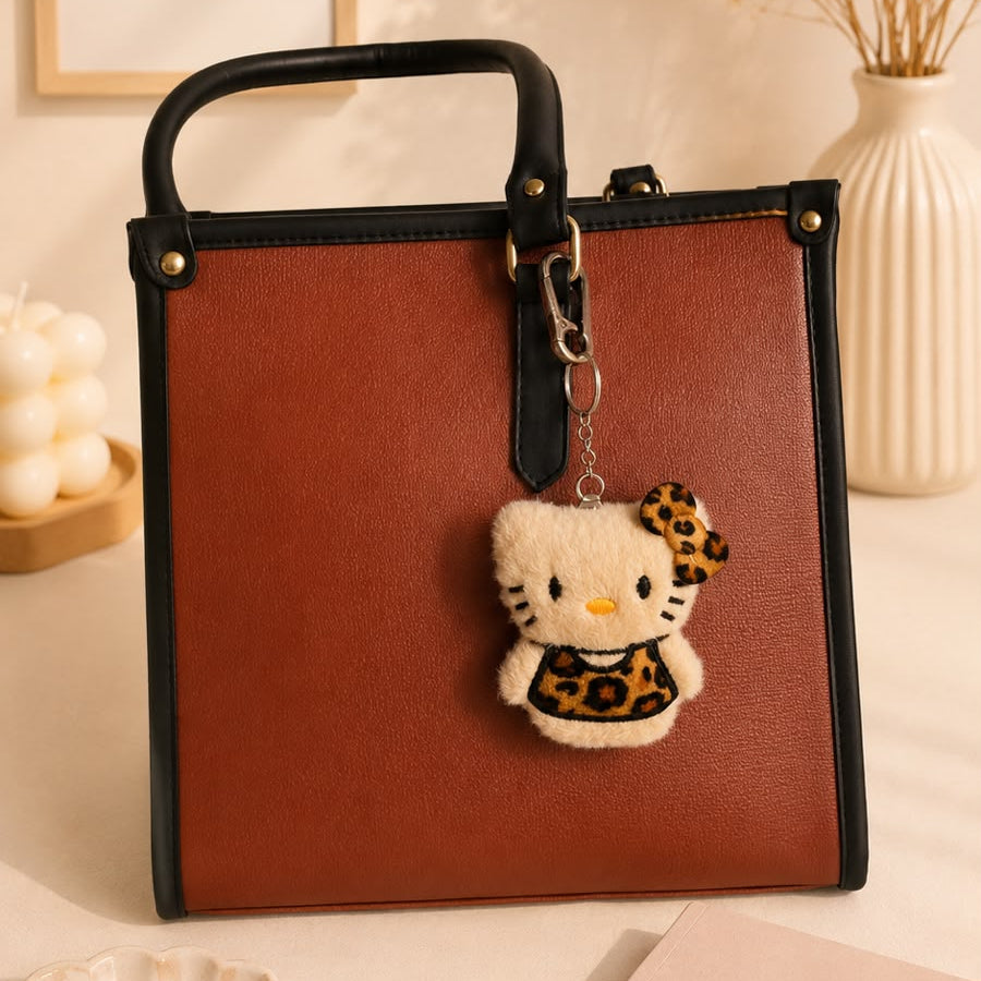 Leopard Print Kitty Plushie Keychain – Kawaii Cat Bag Charm