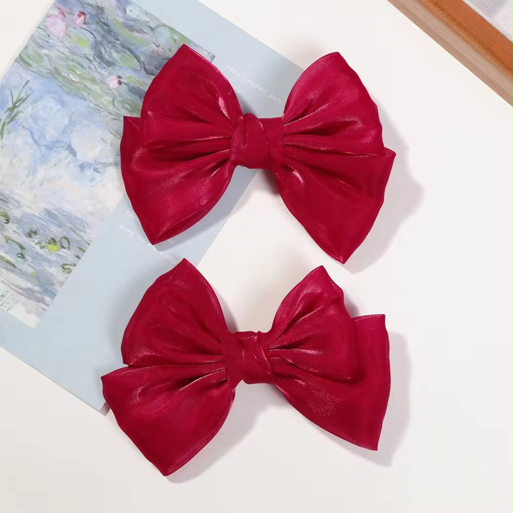 Shimmer Bow Hair Clip – Rouge