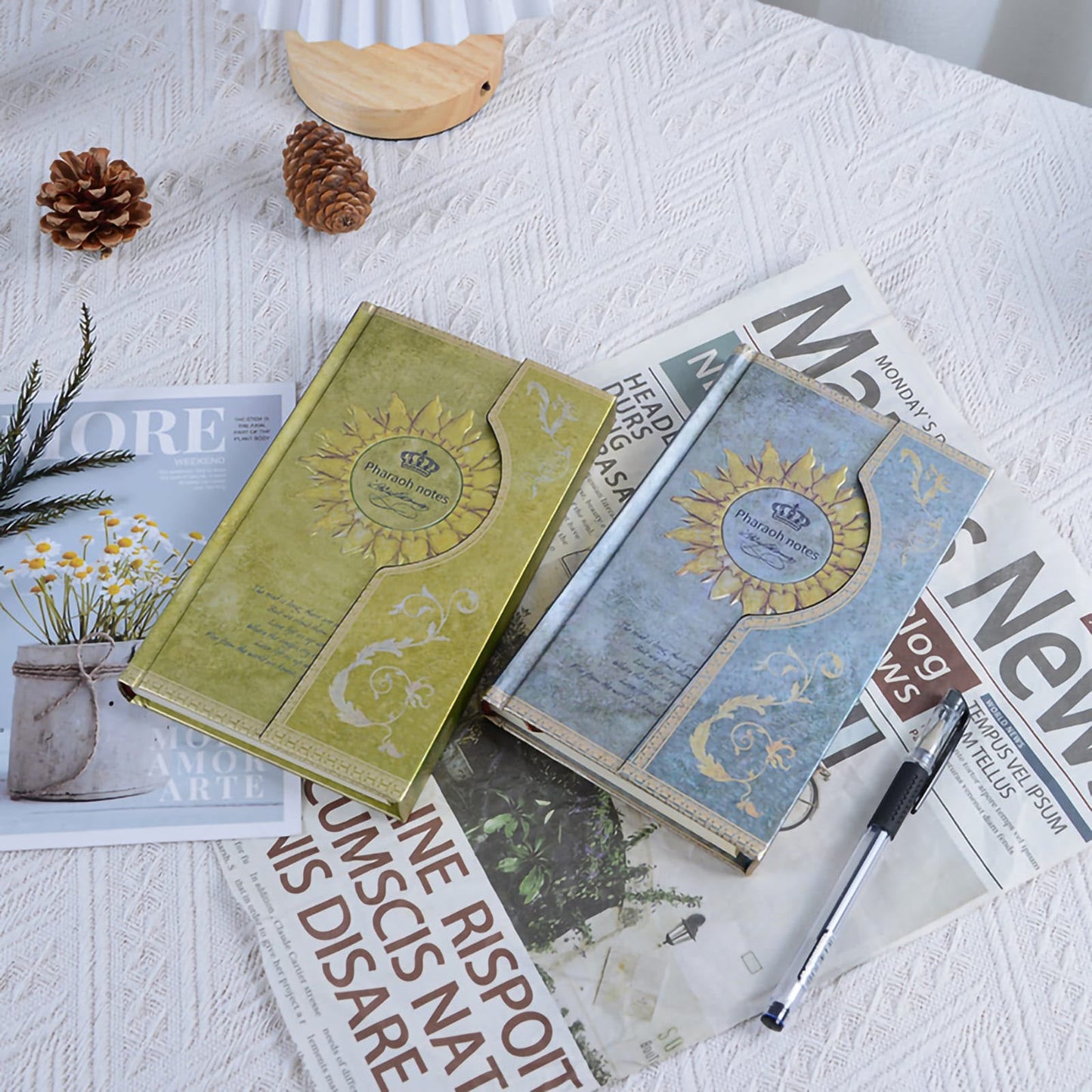 Pharaoh Notes Vintage Hardcover Journal – Sunflower Crown Notebook