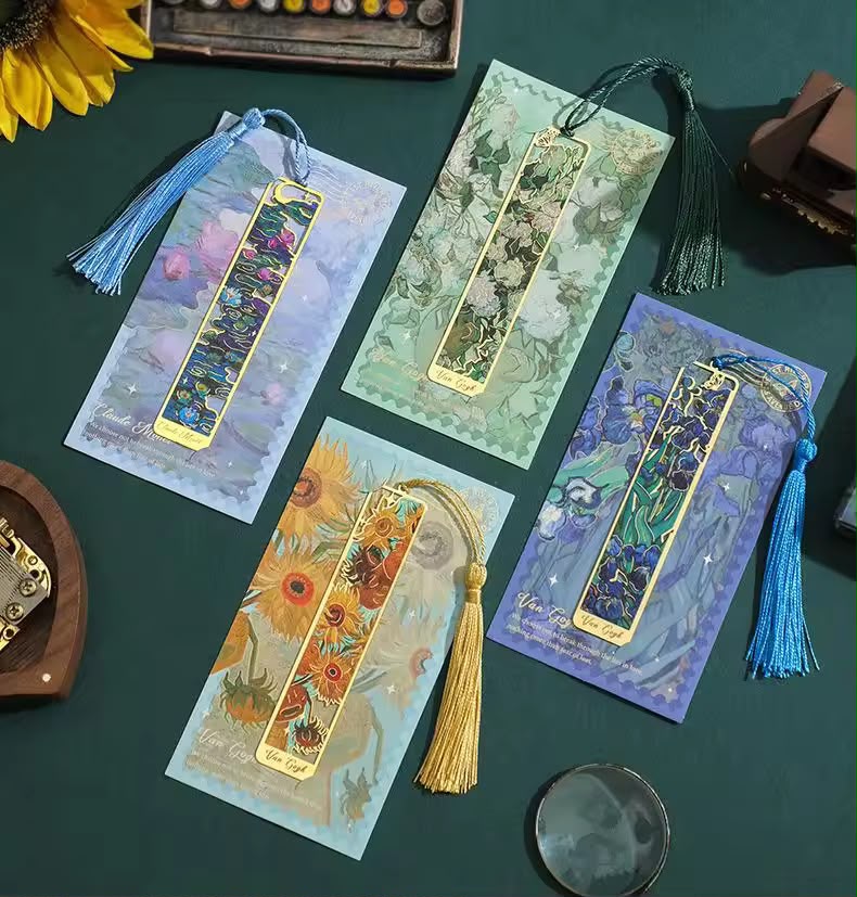 Van Gogh & Monet Art Metal Bookmarks with Silk Tassel
