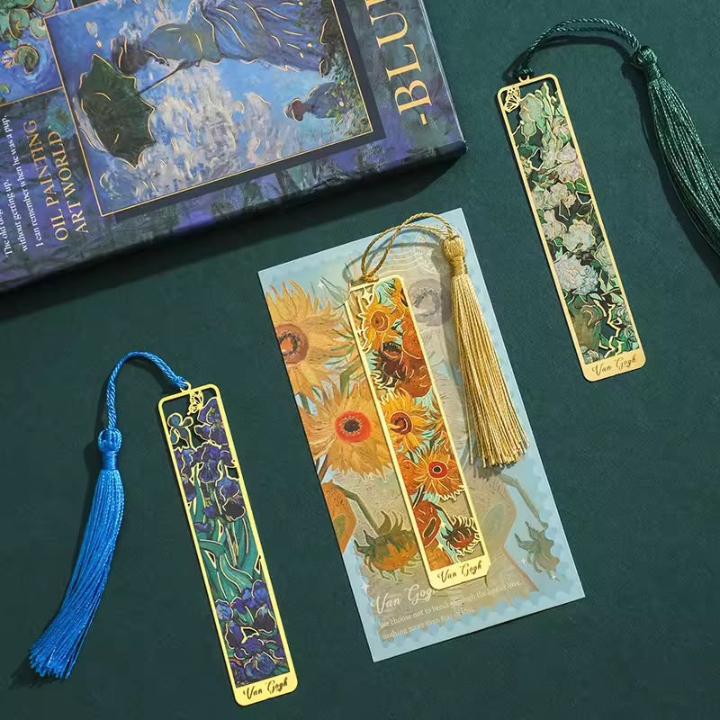 Van Gogh & Monet Art Metal Bookmarks with Silk Tassel