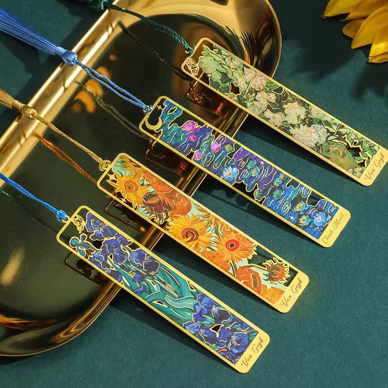 Van Gogh & Monet Art Metal Bookmarks with Silk Tassel