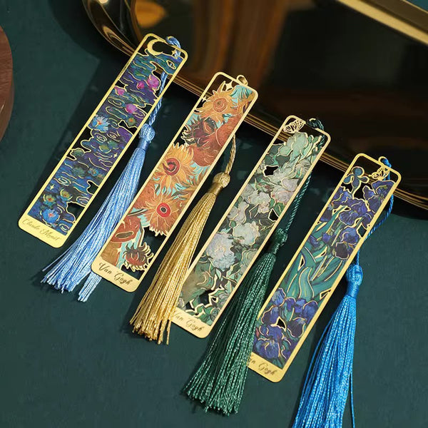 Van Gogh & Monet Art Metal Bookmarks with Silk Tassel