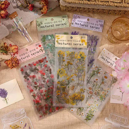 Natural Series Botanical Sticker Sheets – Pressed Flower & Plant Collection (Random Color)