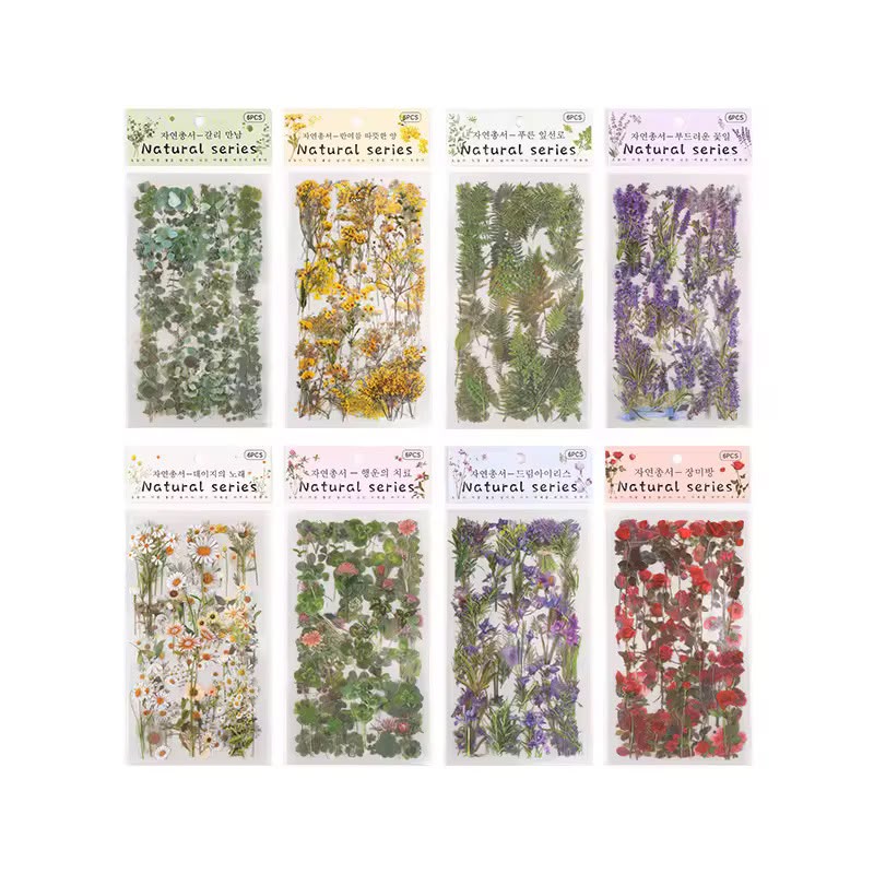 Natural Series Botanical Sticker Sheets – Pressed Flower & Plant Collection (Random Color)