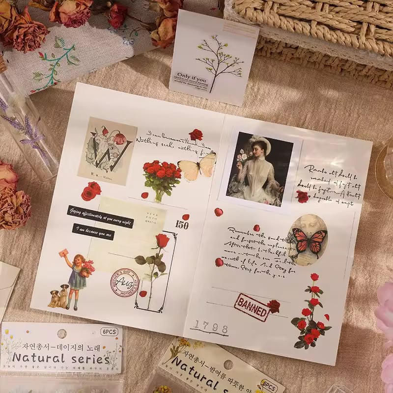 Natural Series Botanical Sticker Sheets – Pressed Flower & Plant Collection (Random Color)