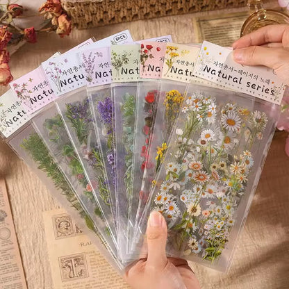 Natural Series Botanical Sticker Sheets – Pressed Flower & Plant Collection (Random Color)
