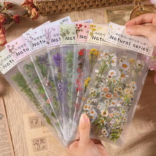 Natural Series Botanical Sticker Sheets – Pressed Flower & Plant Collection (Random Color)