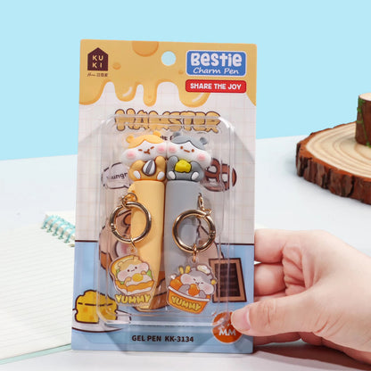 Kawaii Bestie Magnetic Charm Gel Pen Set | Pack of 2 | Bear & Hamster Charms