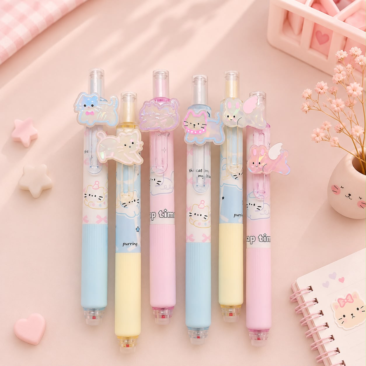Premium Meow Kawaii Erasable Gel Pens with 3D Meow Charms| Random Design