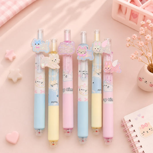 Premium Meow Kawaii Erasable Gel Pens with 3D Meow Charms| Random Design