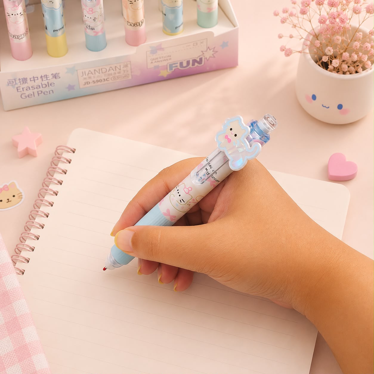Premium Meow Kawaii Erasable Gel Pens with 3D Meow Charms| Random Design