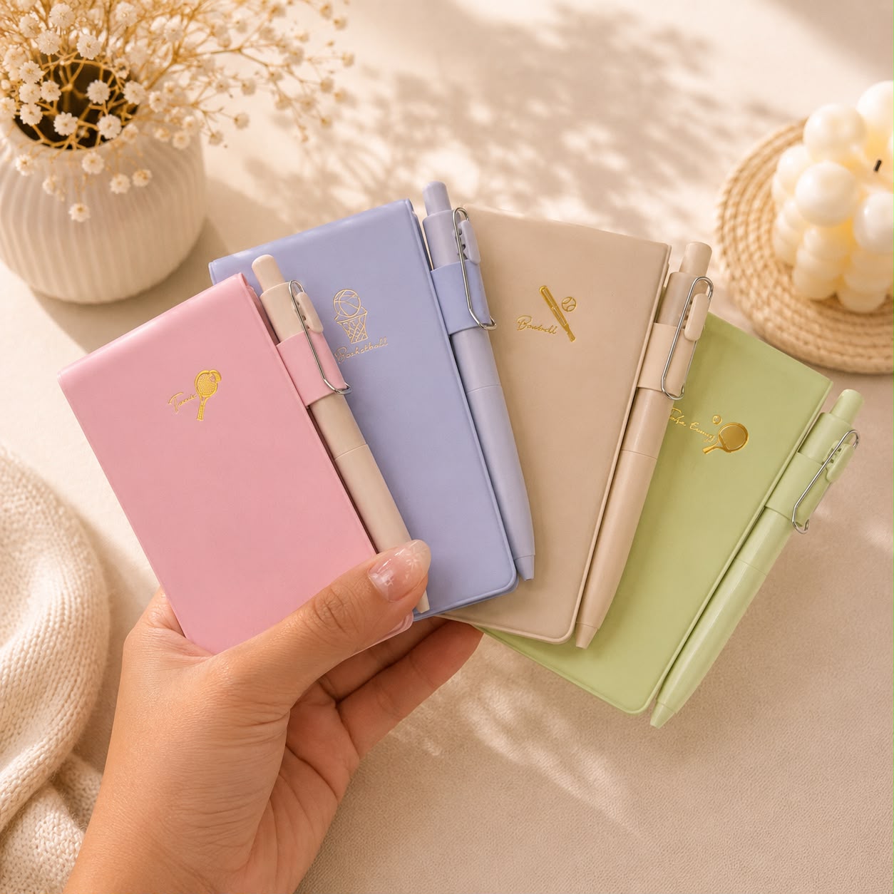 Minimal Pastel Pocket Notebook with Pen | Sports Theme