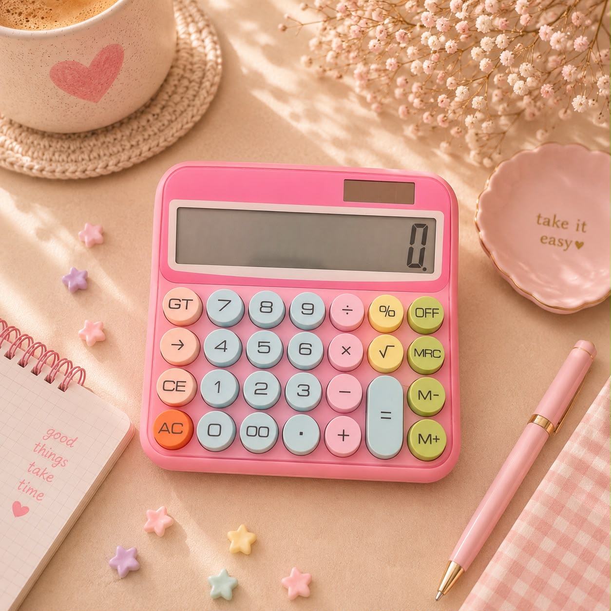 Pastel Kawaii Calculator | 12 Digit Solar Calculator