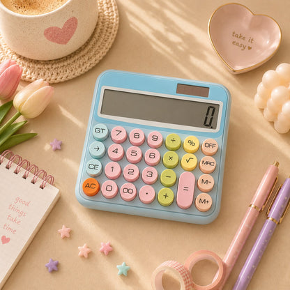 Pastel Kawaii Calculator | 12 Digit Solar Calculator