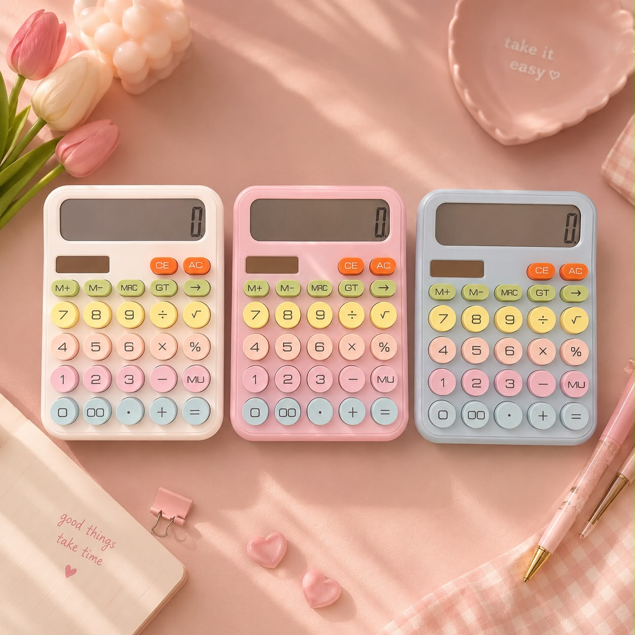 Pastel Kawaii Calculator | 12 Digit Solar Calculator