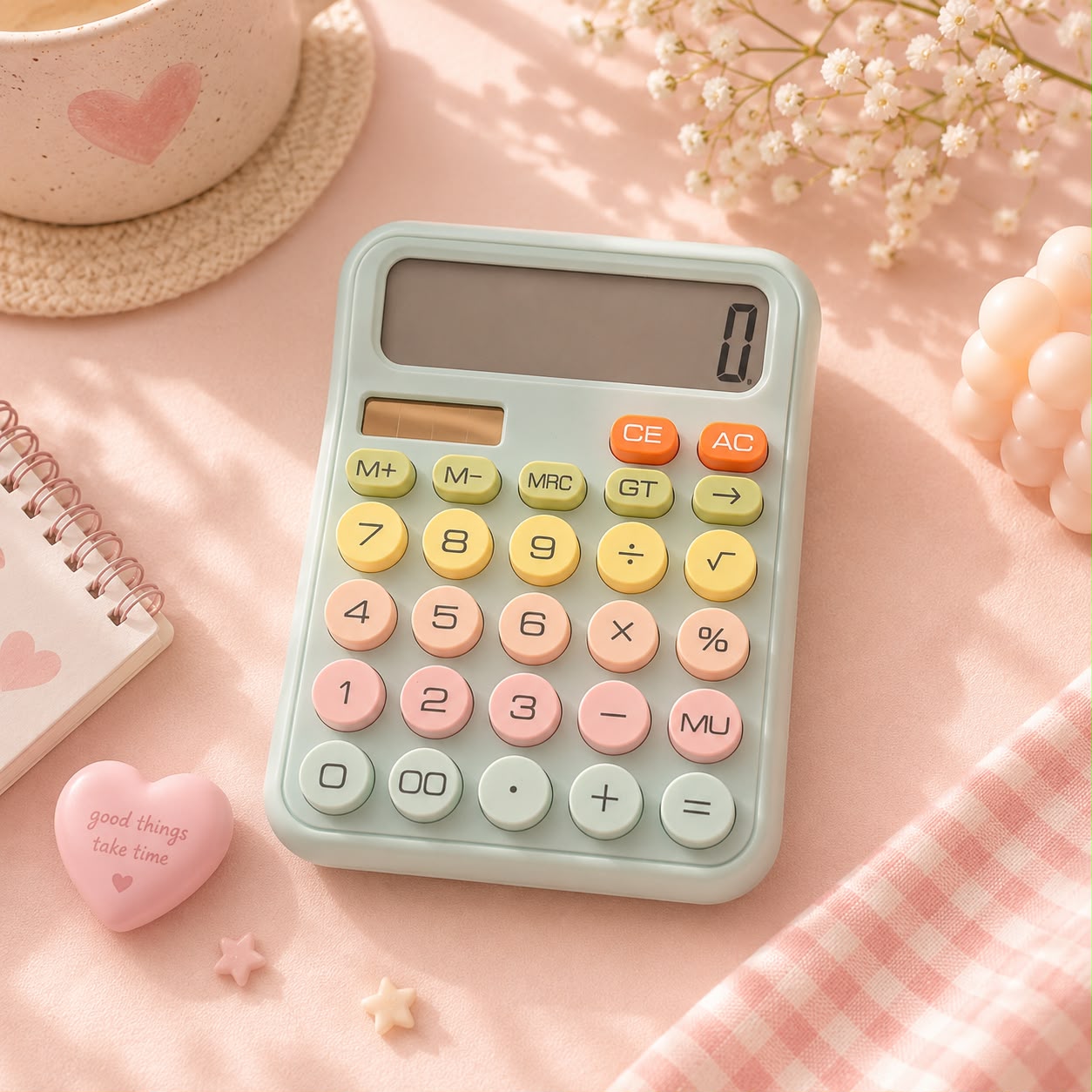 Pastel Kawaii Calculator | 12 Digit Solar Calculator