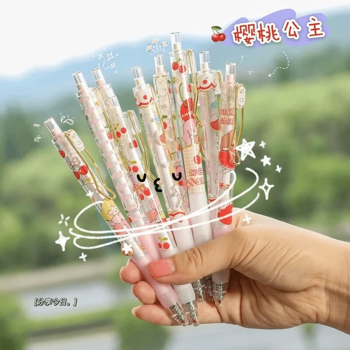 Cherry Girl Kawaii Gel Pen Set – 6 Pcs