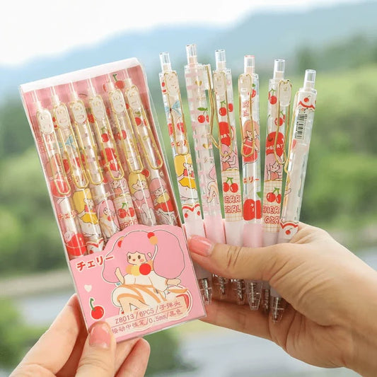 Cherry Girl Kawaii Gel Pen Set – 6 Pcs