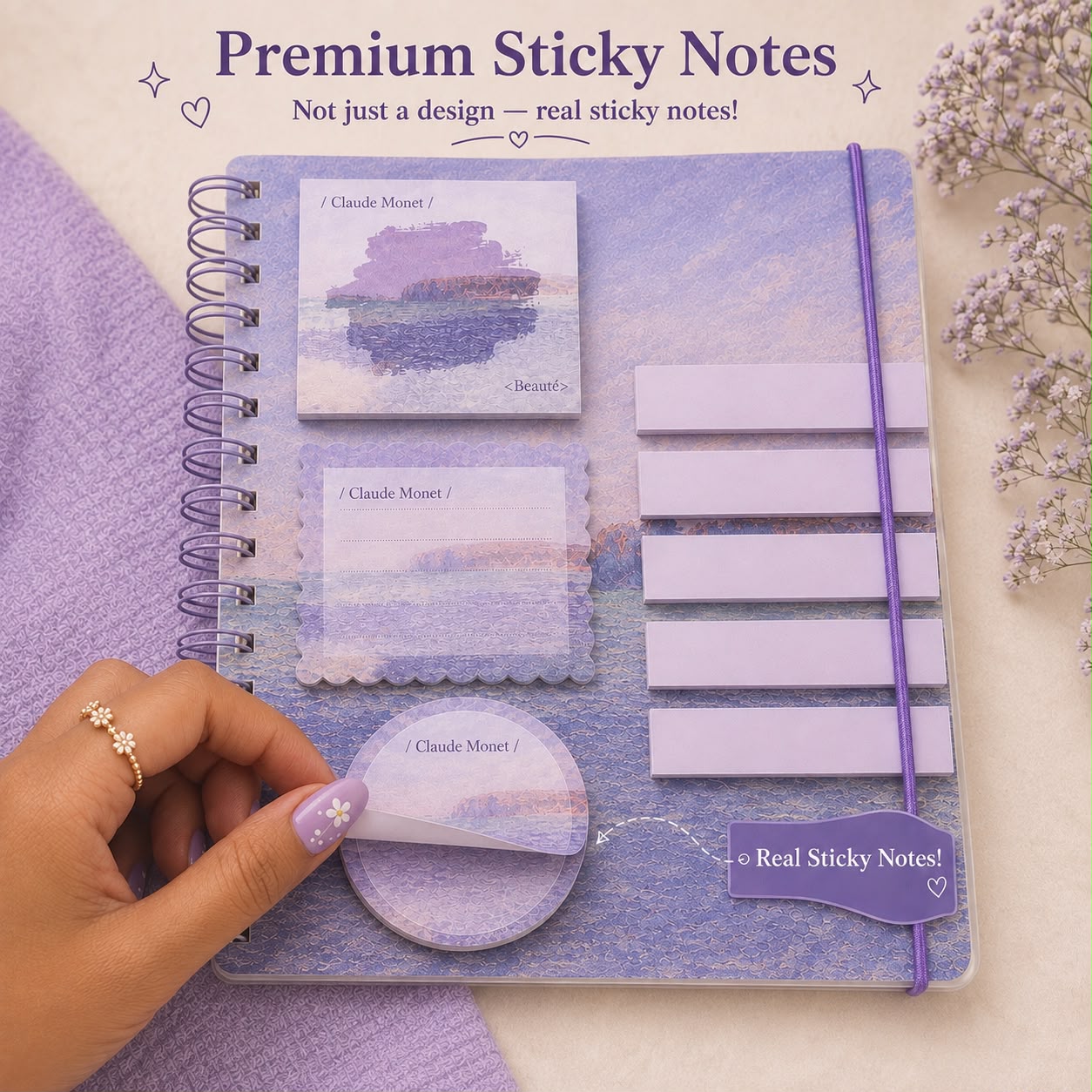 Artistic Spiral Notebook with Sticky Notes | Artist Oil Painting Series | Monet & Van Gogh Inspired