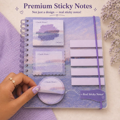 Artistic Spiral Notebook with Sticky Notes | Artist Oil Painting Series | Monet & Van Gogh Inspired