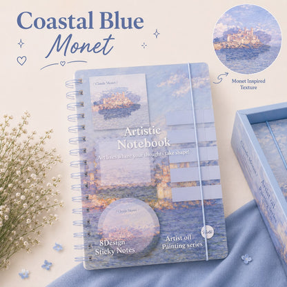 Artistic Spiral Notebook with Sticky Notes | Artist Oil Painting Series | Monet & Van Gogh Inspired