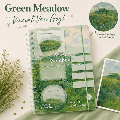 Artistic Spiral Notebook with Sticky Notes | Artist Oil Painting Series | Monet & Van Gogh Inspired