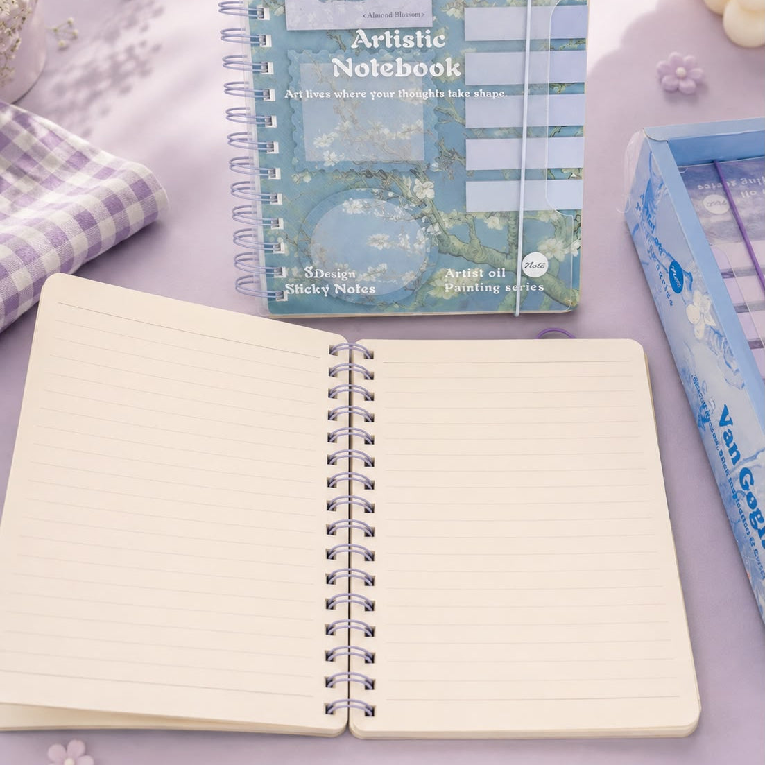 Artistic Spiral Notebook with Sticky Notes | Artist Oil Painting Series | Monet & Van Gogh Inspired