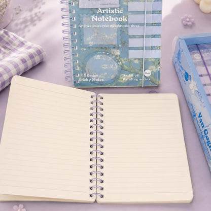 Artistic Spiral Notebook with Sticky Notes | Artist Oil Painting Series | Monet & Van Gogh Inspired