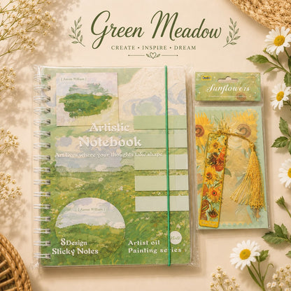 Artistic Spiral Notebook with Sticky Notes | Artist Oil Painting Series | Monet & Van Gogh Inspired