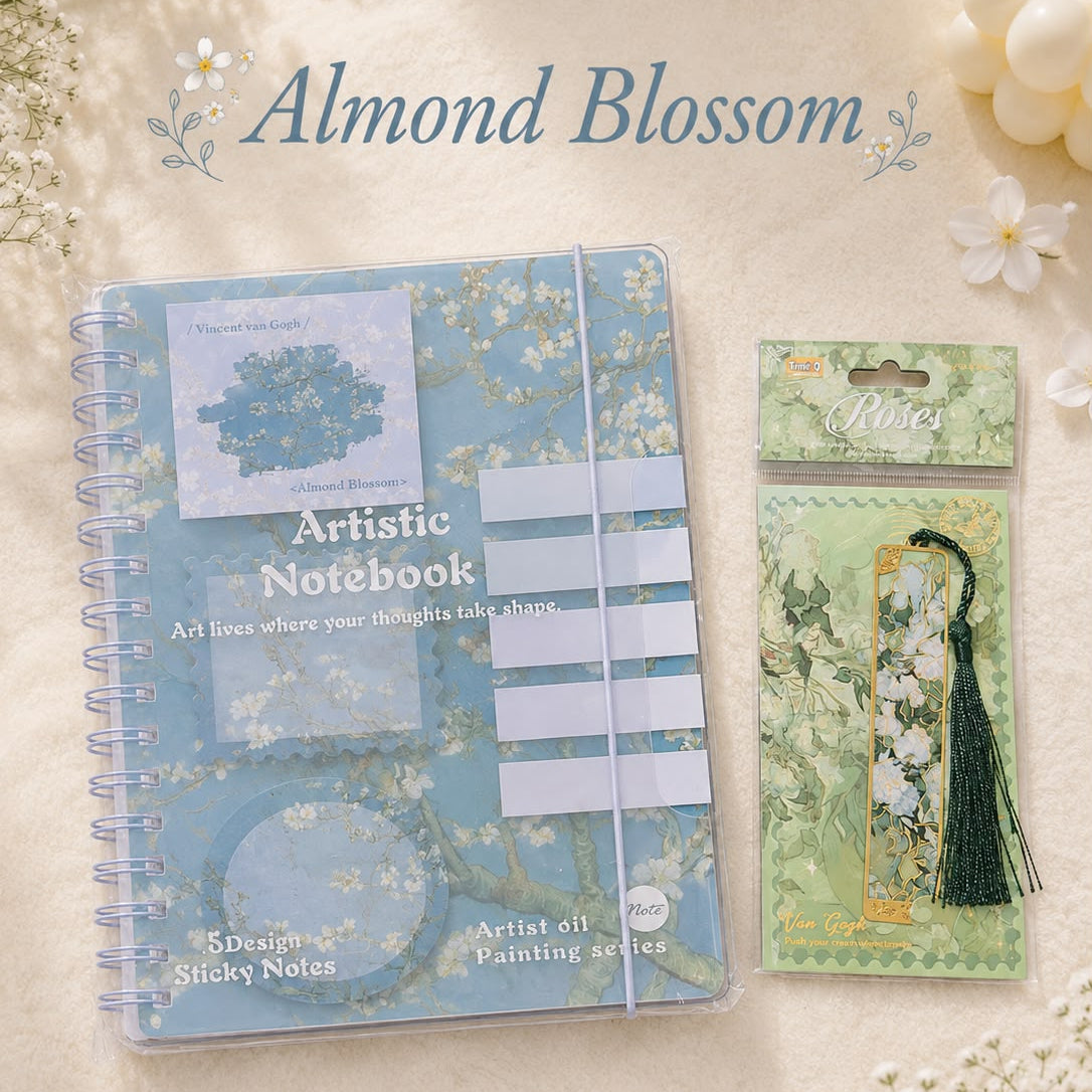 Artistic Spiral Notebook with Sticky Notes | Artist Oil Painting Series | Monet & Van Gogh Inspired