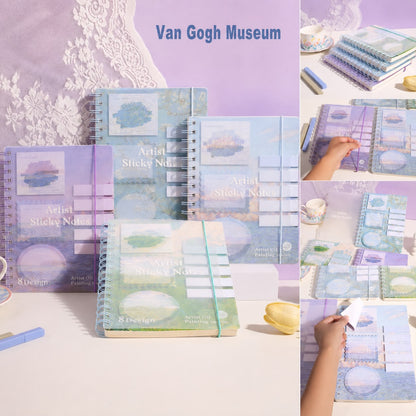 Artistic Spiral Notebook with Sticky Notes | Artist Oil Painting Series | Monet & Van Gogh Inspired