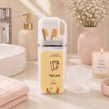 Kawaii Travel Toothbrush Organiser Cup – Portable Toiletry Storage with Flip Lid
