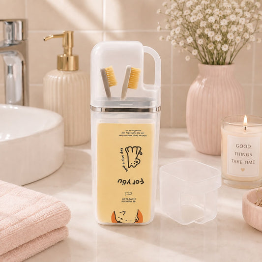 Kawaii Travel Toothbrush Organiser Cup – Portable Toiletry Storage with Flip Lid