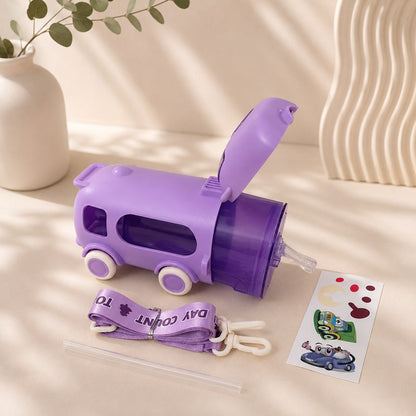 Kawaii Bus Sipper Bottle with Crossbody Strap