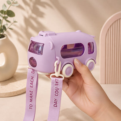 Kawaii Bus Sipper Bottle with Crossbody Strap