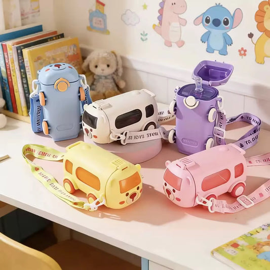 Kawaii Bus Sipper Bottle with Crossbody Strap