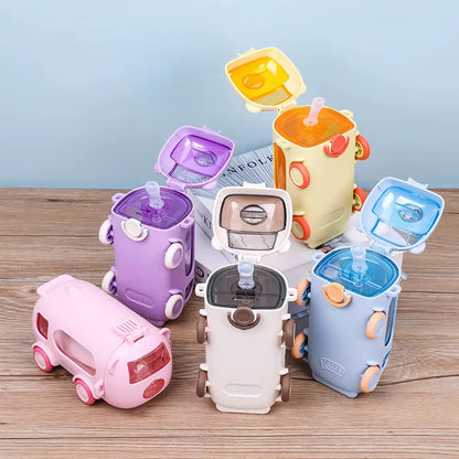 Kawaii Bus Sipper Bottle with Crossbody Strap