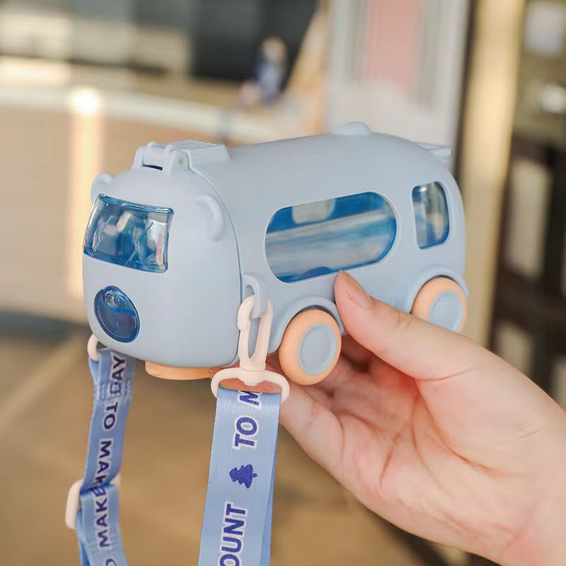 Kawaii Bus Sipper Bottle with Crossbody Strap