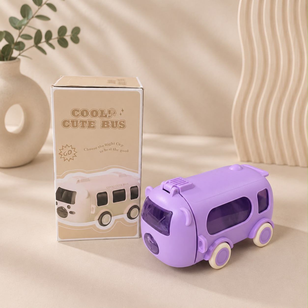 Kawaii Bus Sipper Bottle with Crossbody Strap