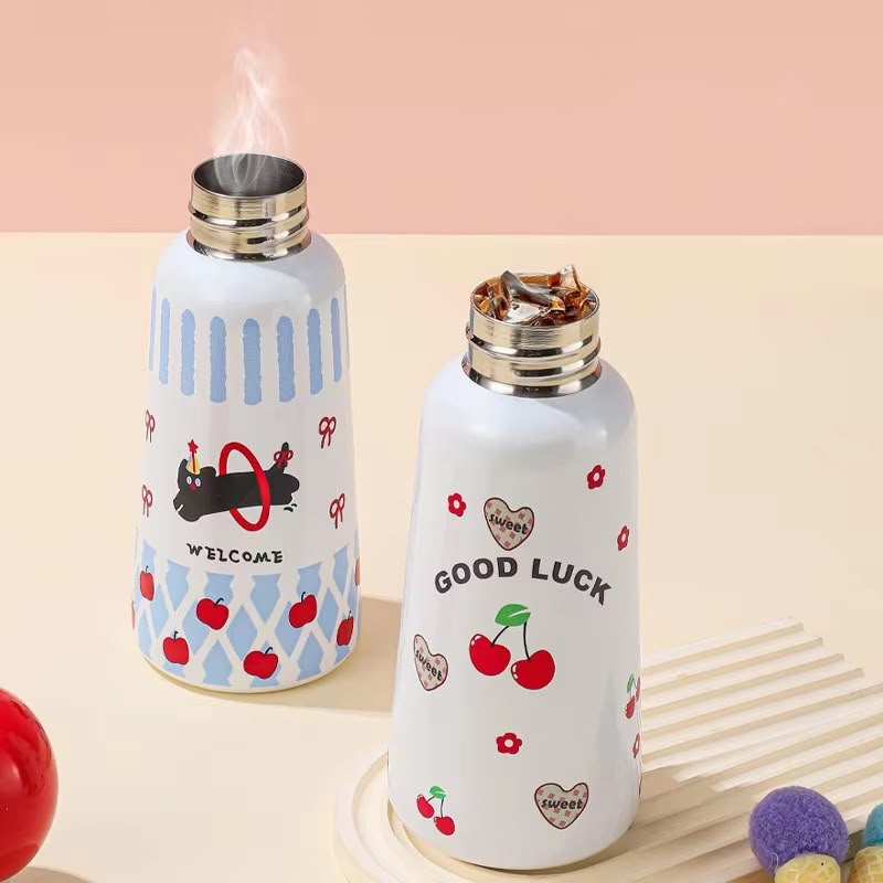 Kawaii Mushroom Cap Vacuum Insulated Bottle – Cute Fruit Print Thermos