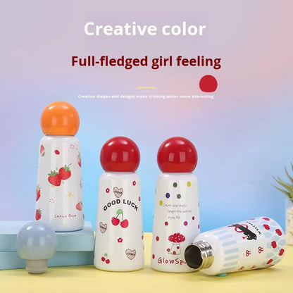 Kawaii Mushroom Cap Vacuum Insulated Bottle – Cute Fruit Print Thermos