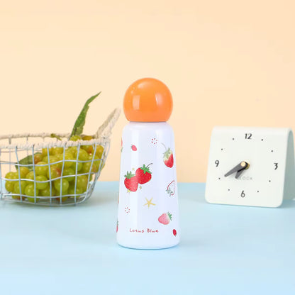 Kawaii Mushroom Cap Vacuum Insulated Bottle – Cute Fruit Print Thermos