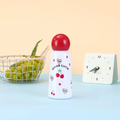 Kawaii Mushroom Cap Vacuum Insulated Bottle – Cute Fruit Print Thermos