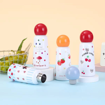 Kawaii Mushroom Cap Vacuum Insulated Bottle – Cute Fruit Print Thermos