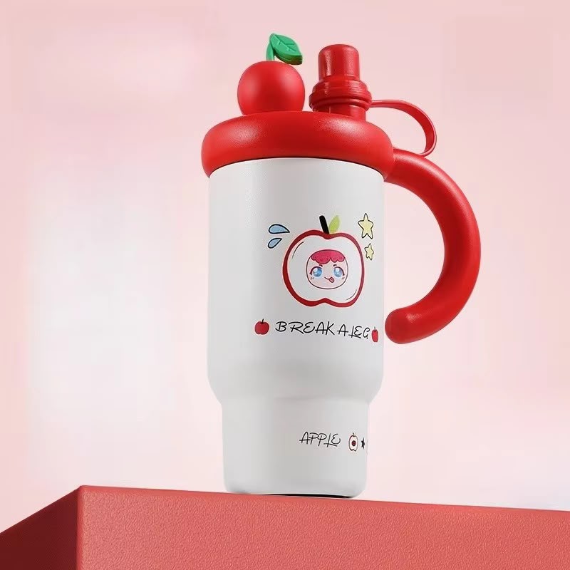 Kawaii Fruit Top Sipper Tumbler with Handle – 2-in-1 Straw & Direct Drink