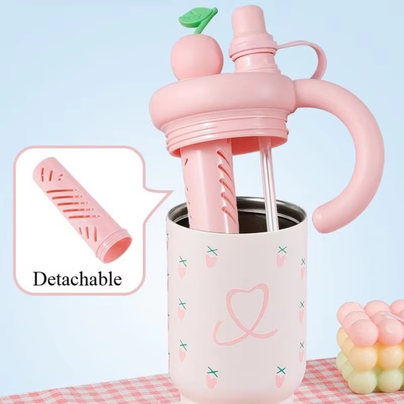 Kawaii Fruit Top Sipper Tumbler with Handle – 2-in-1 Straw & Direct Drink
